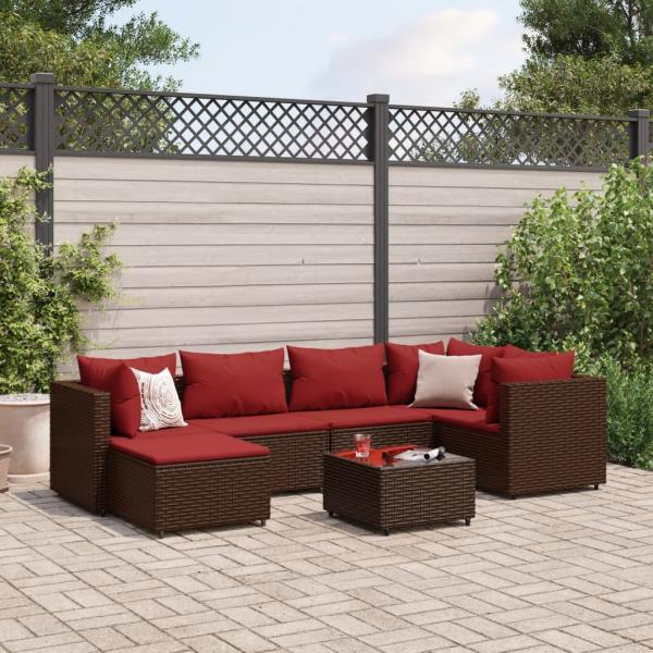 ARDEBO.de - 7-tlg. Garten-Lounge-Set mit Kissen Braun Poly Rattan