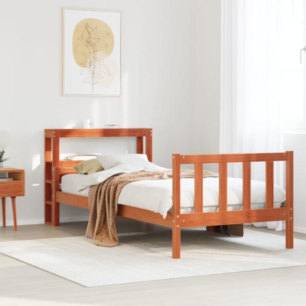 ARDEBO.de - Bettgestell mit Kopfteil ohne Matratze Wachsbraun 75x190 cm