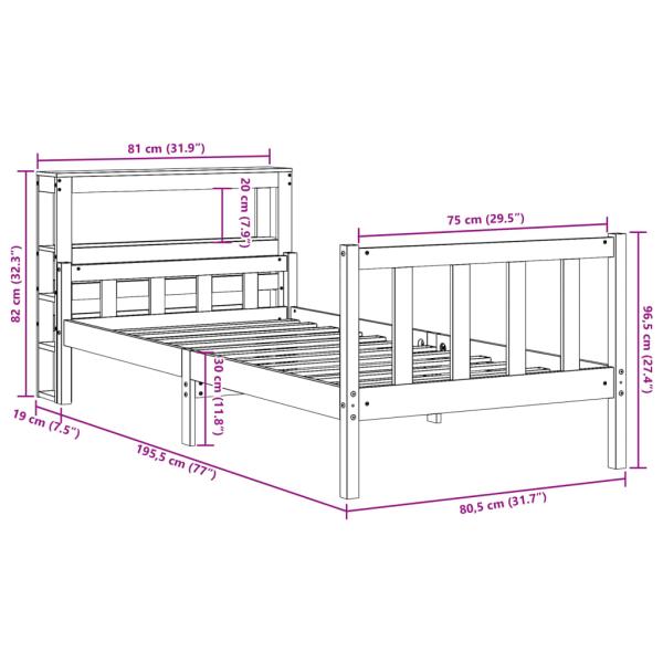 Bettgestell mit Kopfteil ohne Matratze Wachsbraun 75x190 cm