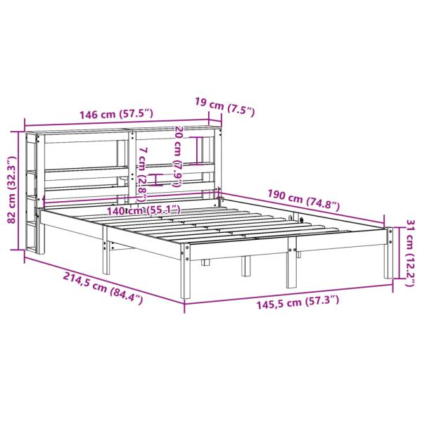 Bettgestell mit Kopfteil ohne Matratze Wachsbraun 140x190 cm