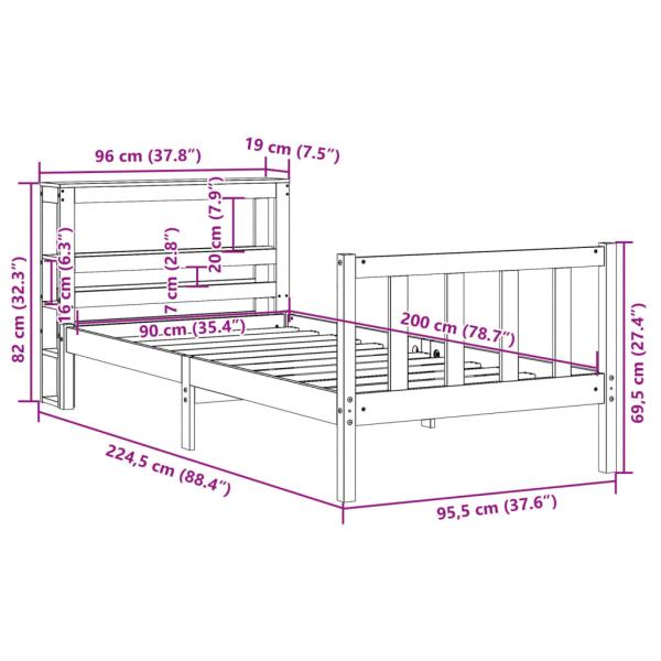 Bettgestell mit Kopfteil ohne Matratze Wachsbraun 90x200 cm