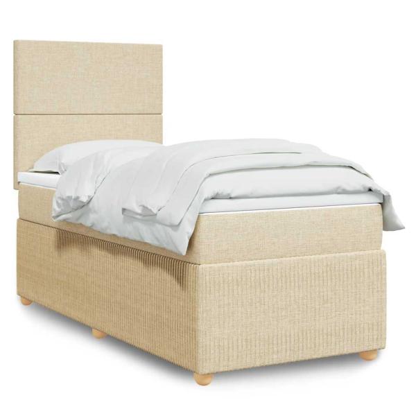 ARDEBO.de - Boxspringbett mit Matratze Creme 90x190 cm Stoff