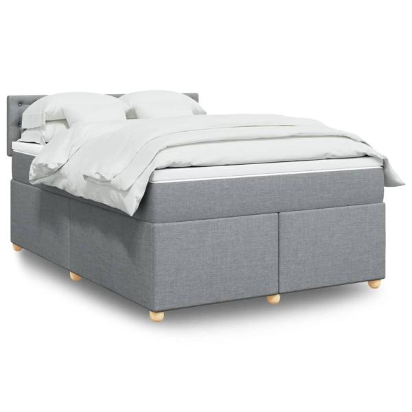 ARDEBO.de - Boxspringbett mit Matratze Hellgrau 160x200 cm Stoff
