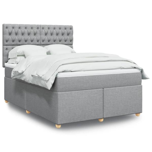 ARDEBO.de - Boxspringbett mit Matratze Hellgrau 140x200 cm Stoff