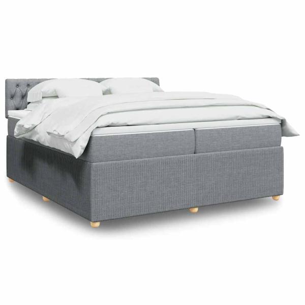 ARDEBO.de - Boxspringbett mit Matratze Hellgrau 200x200 cm Stoff