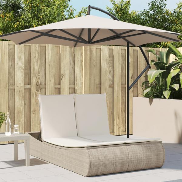 ARDEBO.de - Doppel-Sonnenliege mit Auflagen Beige Poly Rattan