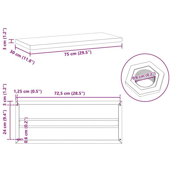 Wandregale 2 Stk. 75x30x3 cm Silbern Edelstahl