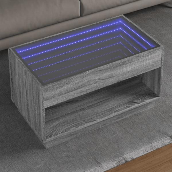 ARDEBO.de - Couchtisch mit Infinity-LED Grau Sonoma 90x50x50 cm