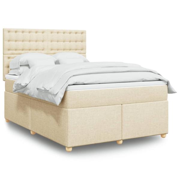 ARDEBO.de - Boxspringbett mit Matratze Creme 160x200 cm Stoff
