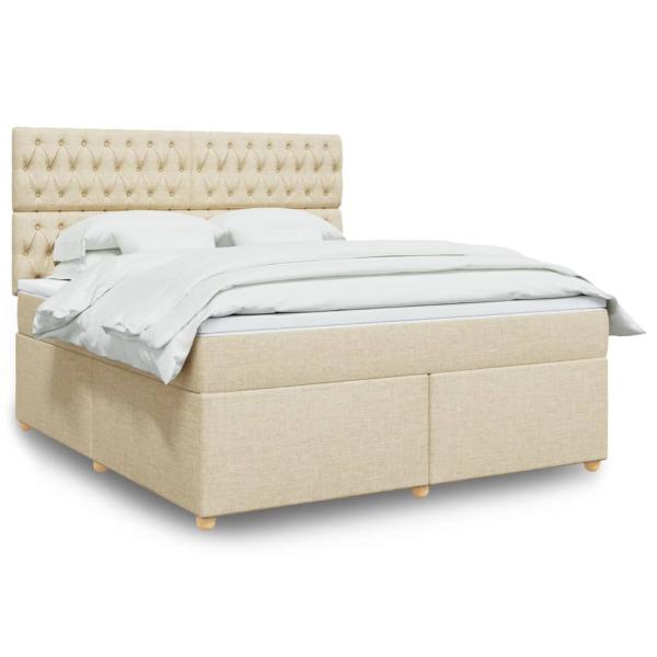 ARDEBO.de - Boxspringbett mit Matratze Creme 180x200 cm Stoff