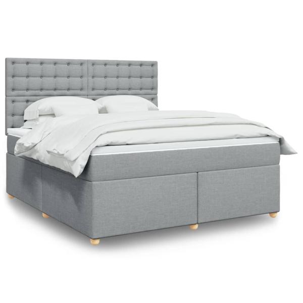 ARDEBO.de - Boxspringbett mit Matratze Hellgrau 180x200 cm Stoff