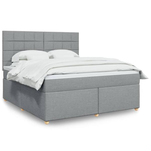 ARDEBO.de - Boxspringbett mit Matratze Hellgrau 180x200 cm Stoff