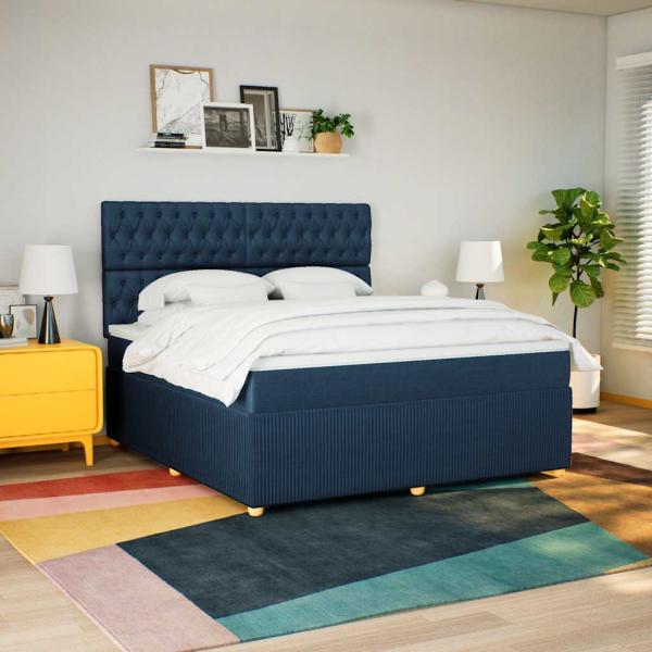 ARDEBO.de - Boxspringbett mit Matratze Blau 180x200 cm Stoff