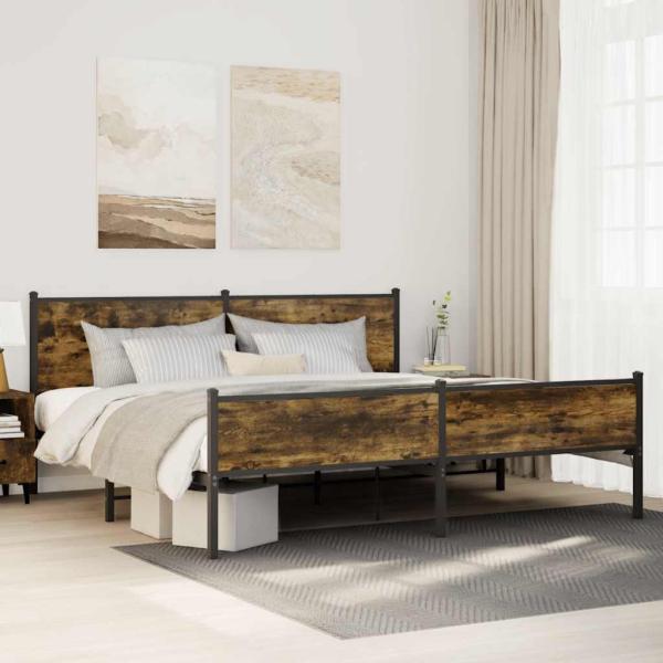 ARDEBO.de - Metallbett ohne Matratze Räuchereiche 200x200 cm
