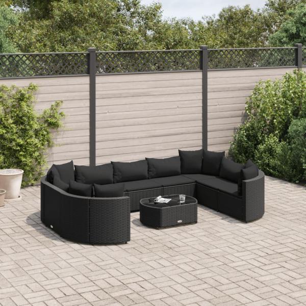 ARDEBO.de - 10-tlg. Garten-Sofagarnitur mit Kissen Schwarz Poly Rattan