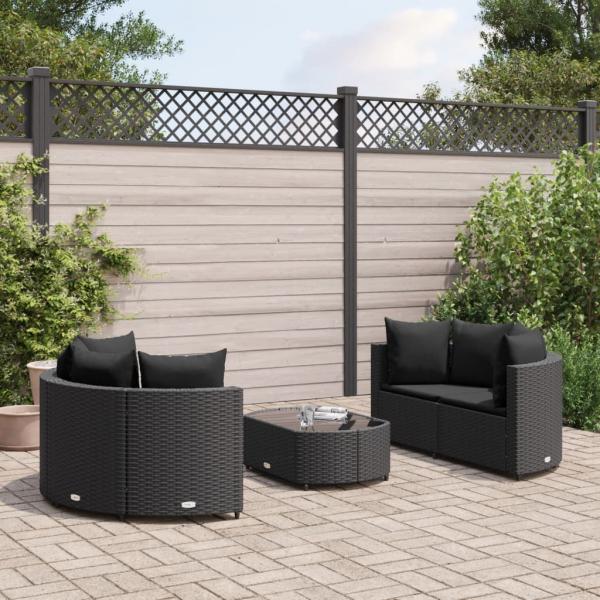 ARDEBO.de - 5-tlg. Garten-Sofagarnitur mit Kissen Schwarz Poly Rattan