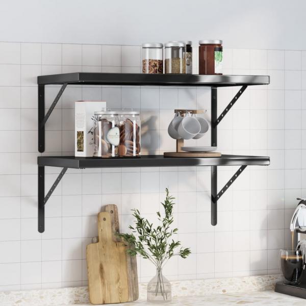 ARDEBO.de - Wandregale 2 Stk. 75x40 cm Schwarz Edelstahl