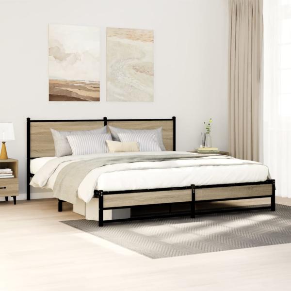 ARDEBO.de - Metallbett ohne Matratze Sonoma-Eiche 183x213 cm