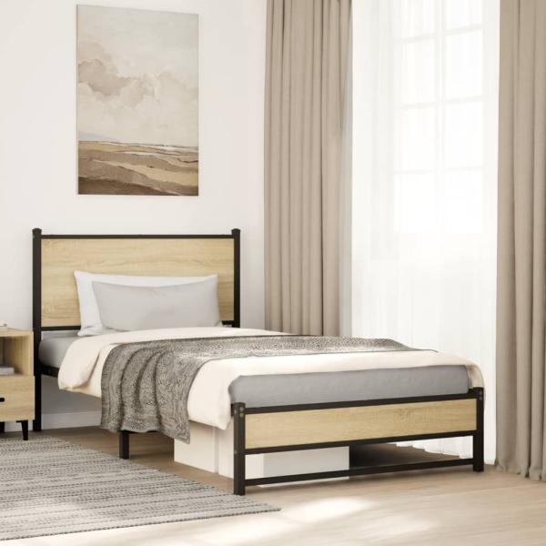 ARDEBO.de - Metallbett ohne Matratze Sonoma-Eiche 100x190 cm