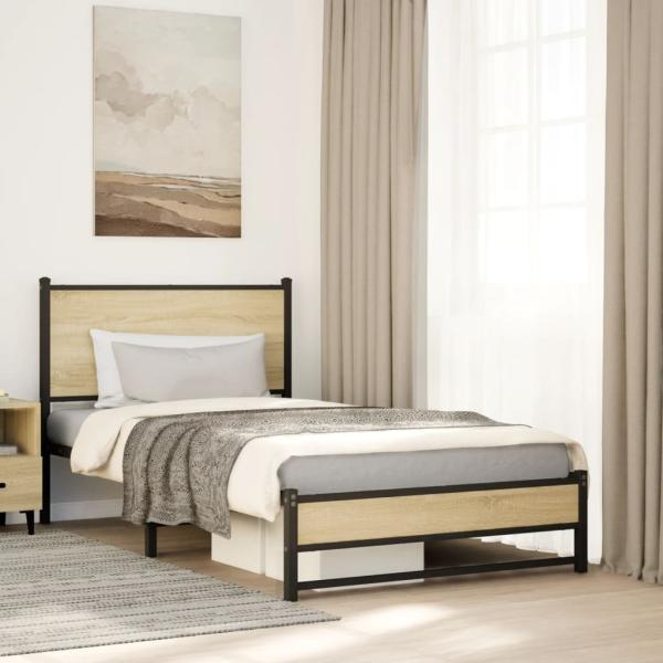 ARDEBO.de - Metallbett ohne Matratze Sonoma-Eiche 107x203 cm