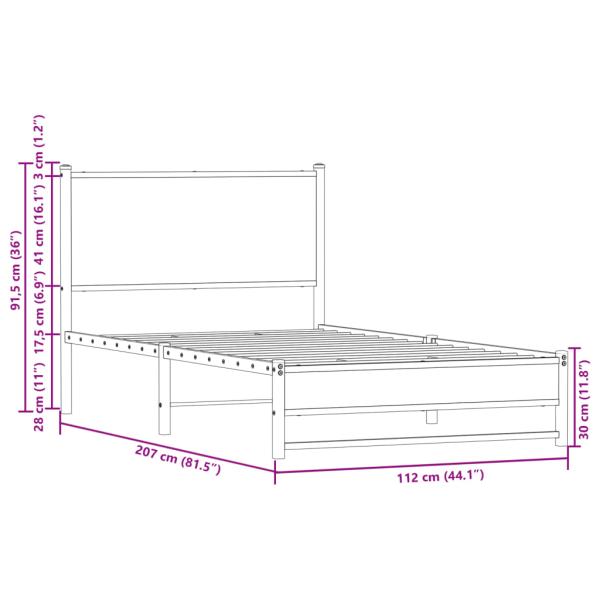 Metallbett ohne Matratze Sonoma-Eiche 107x203 cm