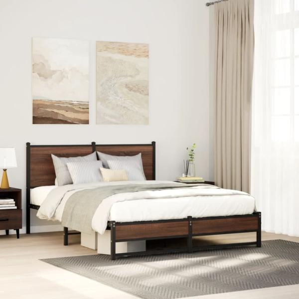 ARDEBO.de - Metallbett ohne Matratze Braun Eichen-Optik 137x190 cm