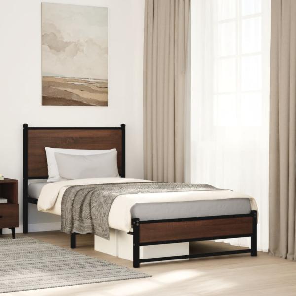 ARDEBO.de - Metallbett ohne Matratze Braun Eichen-Optik 75x190 cm