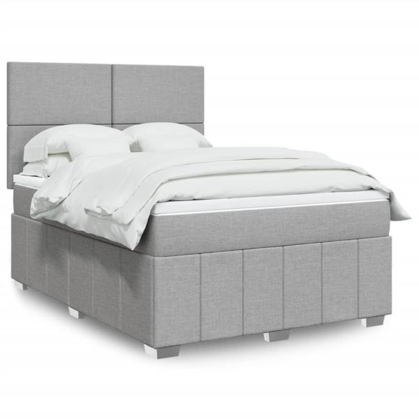 ARDEBO.de - Boxspringbett mit Matratze Hellgrau 160x200 cm Stoff
