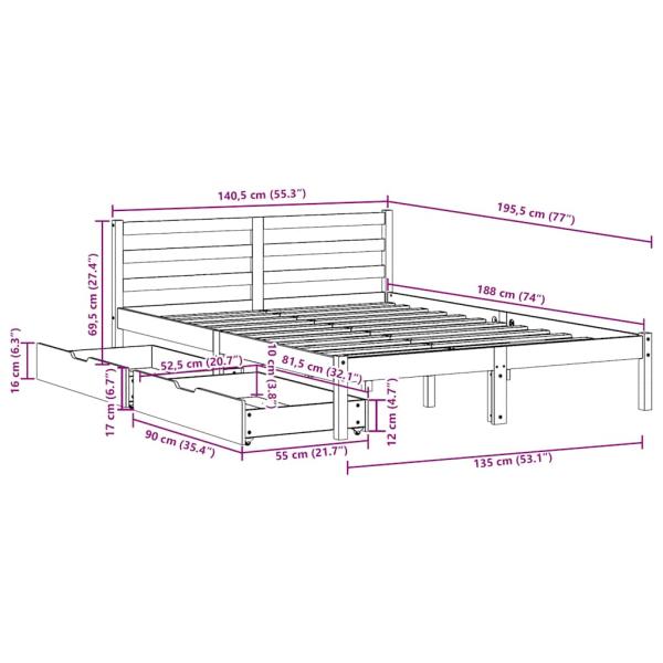 Massivholzbett ohne Matratze Wachsbraun 135x190 cm Kiefernholz