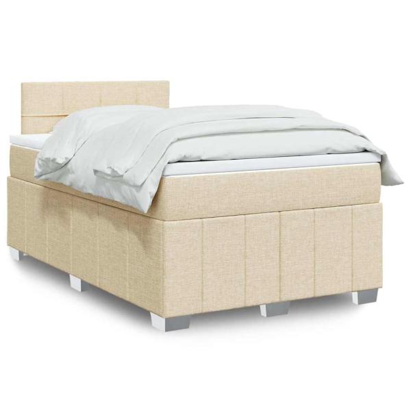 ARDEBO.de - Boxspringbett mit Matratze Creme 120x200 cm Stoff