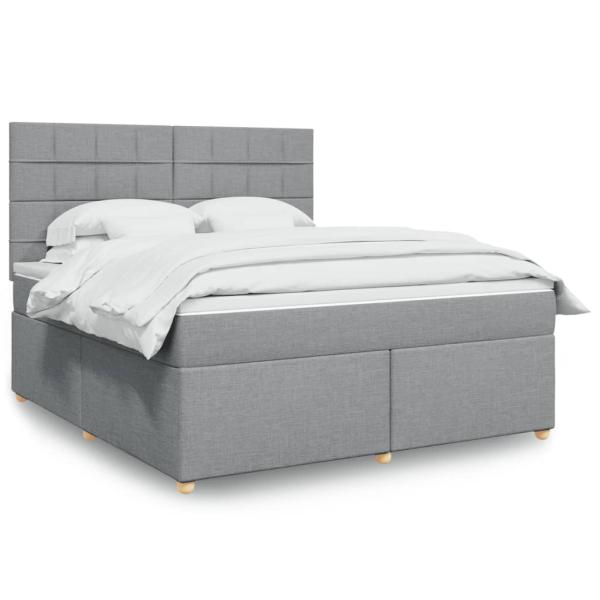 ARDEBO.de - Boxspringbett mit Matratze Hellgrau 180x200 cm Stoff