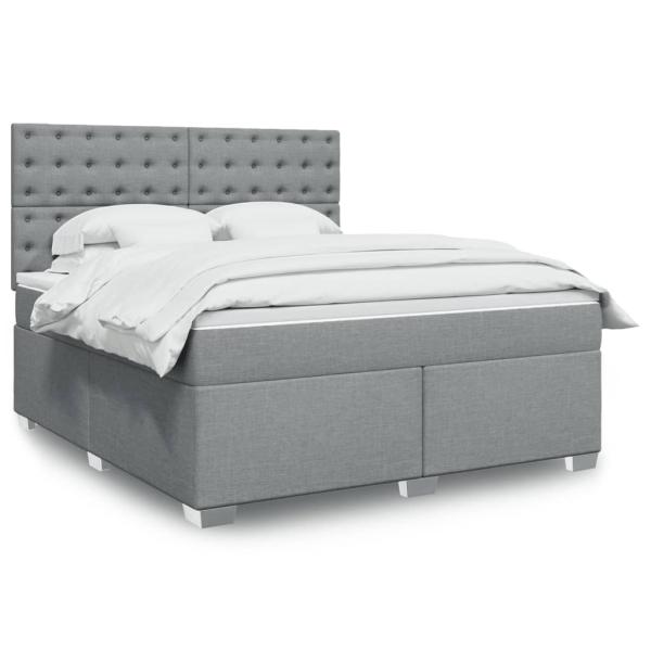 ARDEBO.de - Boxspringbett mit Matratze Hellgrau 180x200 cm Stoff