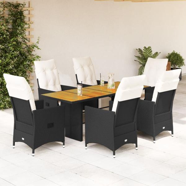 ARDEBO.de - 7-tlg. Garten-Essgruppe mit Kissen Schwarz Poly Rattan