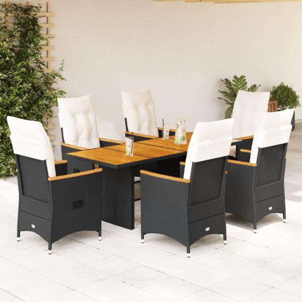 ARDEBO.de - 7-tlg. Garten-Essgruppe mit Kissen Schwarz Poly Rattan