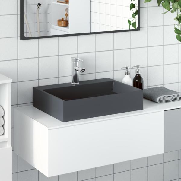 ARDEBO.de - Waschbecken 50x38x11 cm Mineralguss/Marmorguss Anthrazit