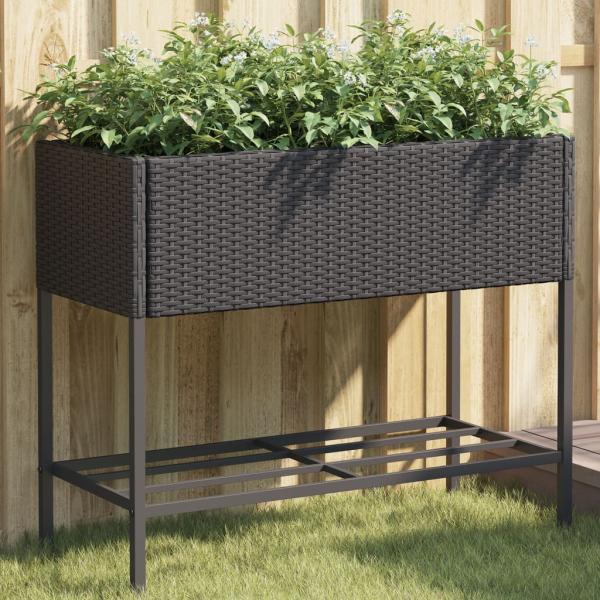 ARDEBO.de - Hochbeete mit Ablage 2 Stk. Schwarz 90x40x75 cm Poly Rattan