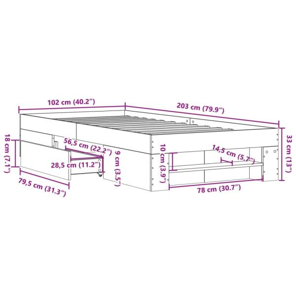 Bettgestell ohne Matratze Braun Eiche 100x200 cm Holzwerkstoff