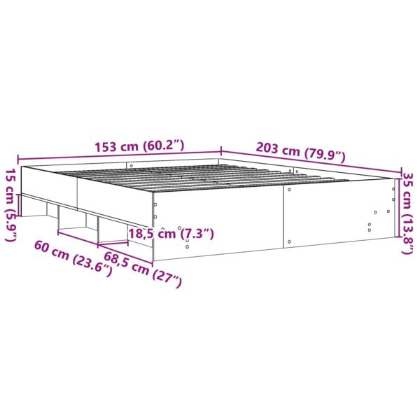 Bettgestell ohne Matratze Räuchereiche 150x200 cm Holzwerkstoff