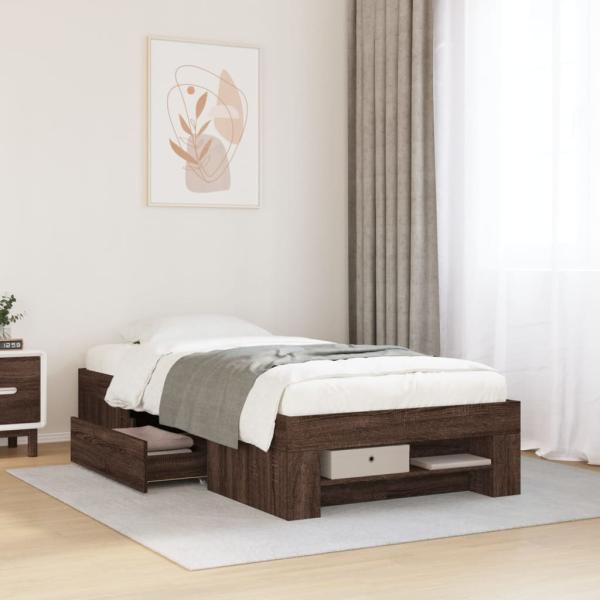 ARDEBO.de - Bettgestell ohne Matratze Braun Eiche 90x200 cm Holzwerkstoff