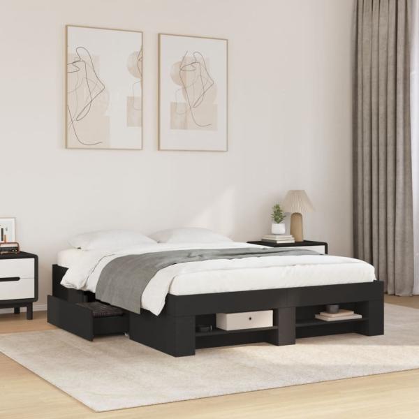 ARDEBO.de - Bettgestell Schwarz 140x190 cm Holzwerkstoff