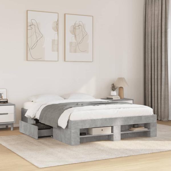 ARDEBO.de - Bettgestell Betongrau 135x190 cm Holzwerkstoff