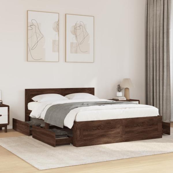 ARDEBO.de - Bettgestell mit Kopfteil Braun Eichen-Optik 140x200 cm