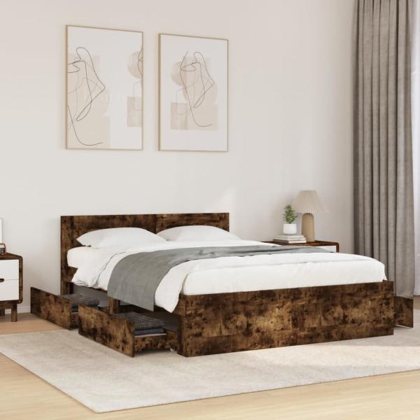 ARDEBO.de - Bettgestell mit Kopfteil Räuchereiche 140x190 cm Holzwerkstoff
