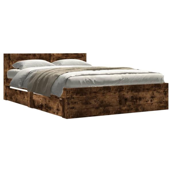 Bettgestell mit Kopfteil Räuchereiche 140x190 cm Holzwerkstoff