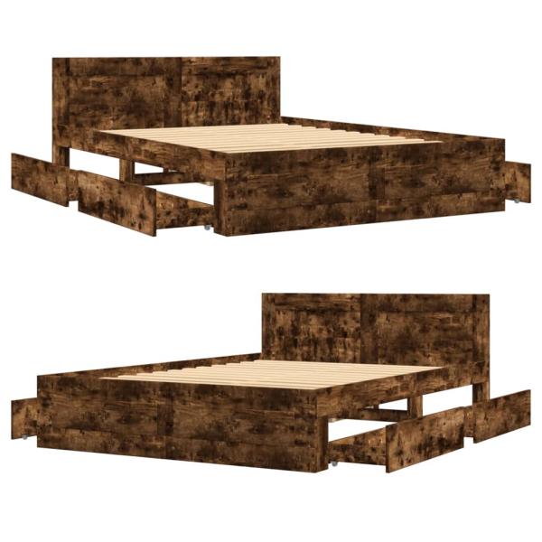 Bettgestell mit Kopfteil Räuchereiche 140x190 cm Holzwerkstoff