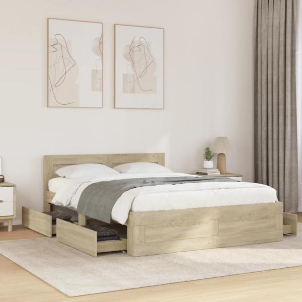 ARDEBO.de - Bettgestell mit Kopfteil Sonoma-Eiche 120x190 cm Holzwerkstoff