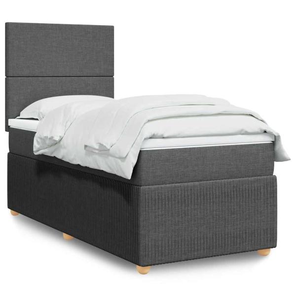 ARDEBO.de - Boxspringbett mit Matratze Dunkelgrau 100x200 cm Stoff
