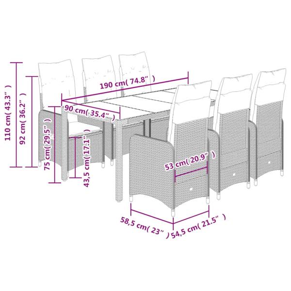 7-tlg. Garten-Bistro-Set mit Kissen Schwarz Poly Rattan