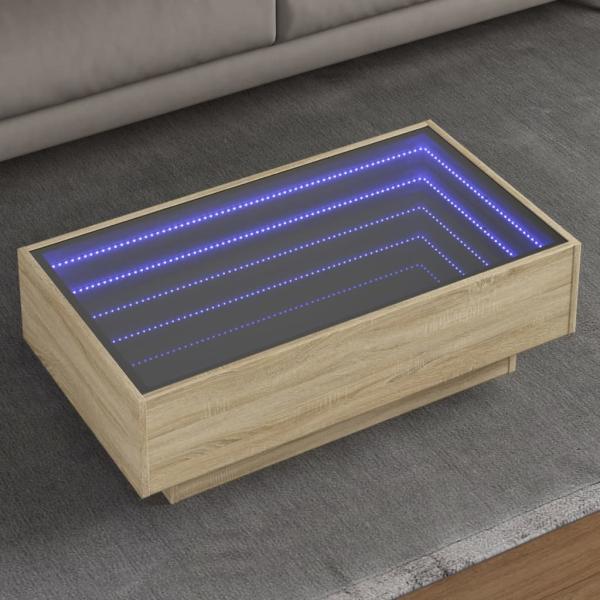 ARDEBO.de - LED-Couchtisch Sonoma Eiche 90x50x30 cm Holzwerkstoff