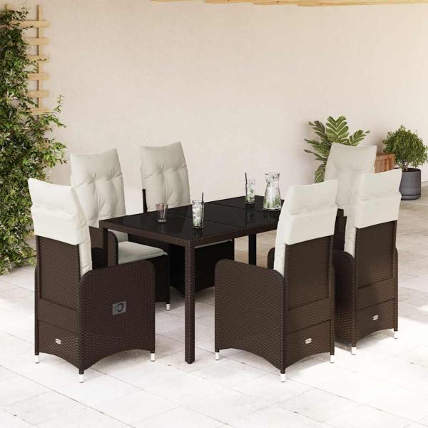 ARDEBO.de - 7-tlg. Garten-Bistro-Set mit Kissen Braun Poly Rattan